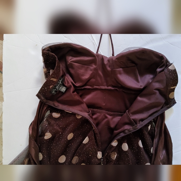 City Triangles Brown Strapless Polka Dot Dress With Ribbob Tie In The Back - Picture 4 of 6